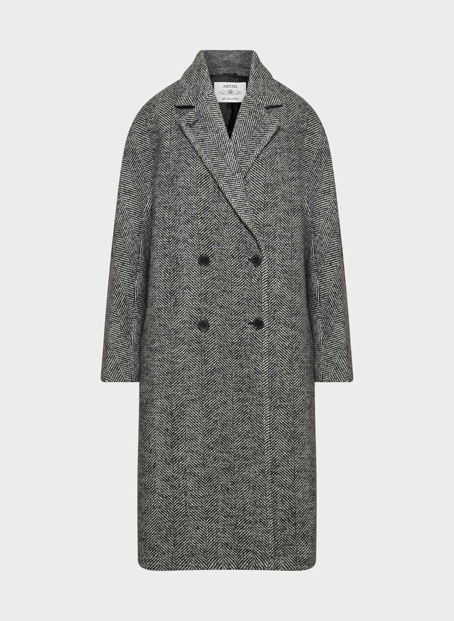 the slouch coat - soft wool cashmere herringbone blkwht