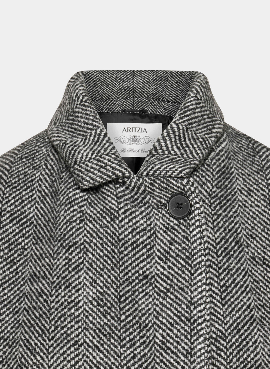 the slouch coat - soft wool cashmere herringbone blkwht