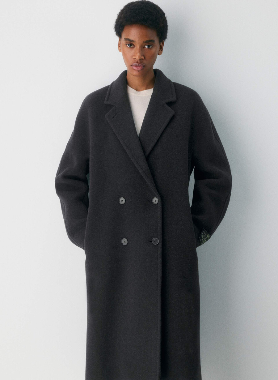 the slouch coat - soft wool cashmere heather black