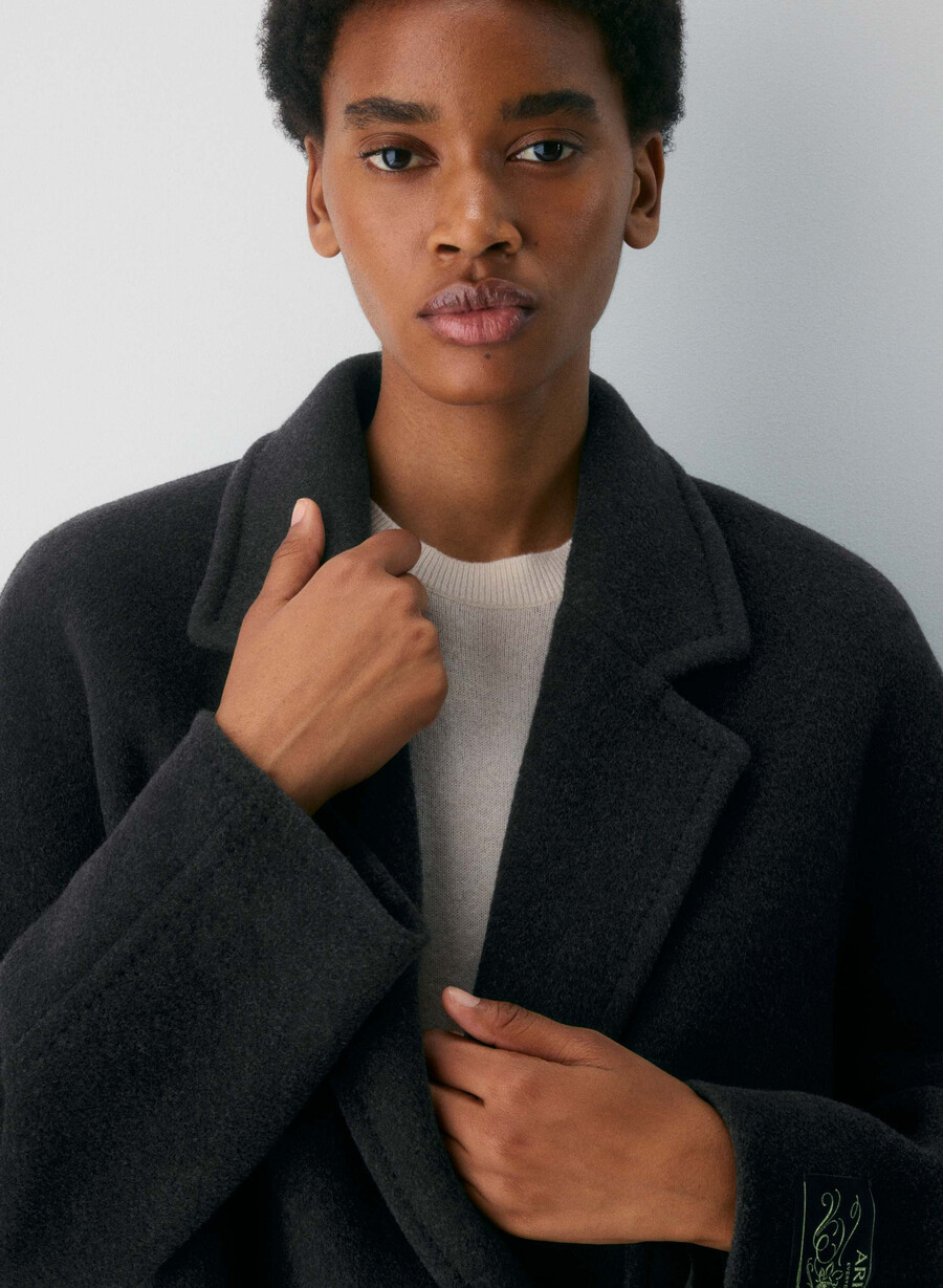 the slouch coat - soft wool cashmere heather black