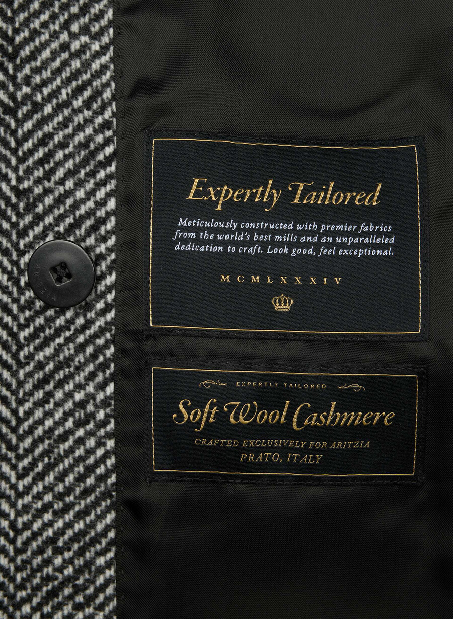 the constant coat - soft wool cashmere herringbone blkwht