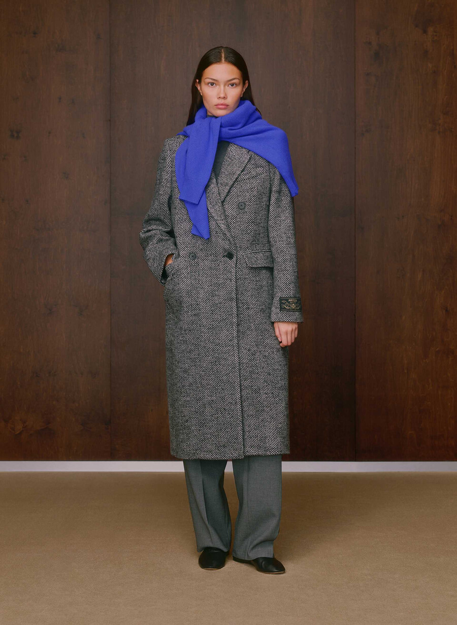 the constant coat - soft wool cashmere herringbone blkwht