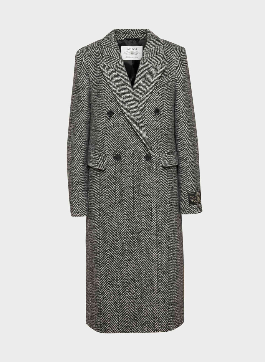 the constant coat - soft wool cashmere herringbone blkwht