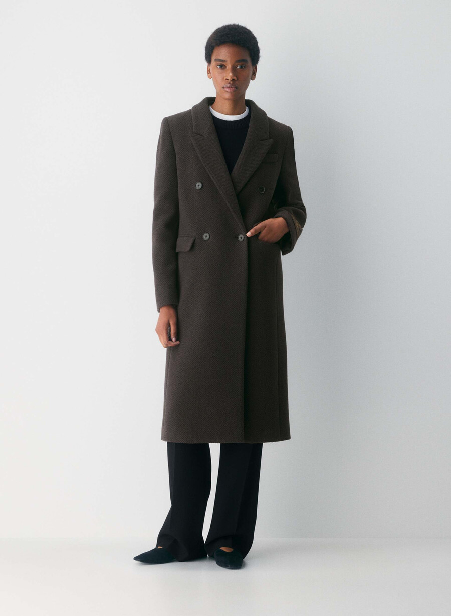 the constant coat - soft wool cashmere herringbone r m brblk