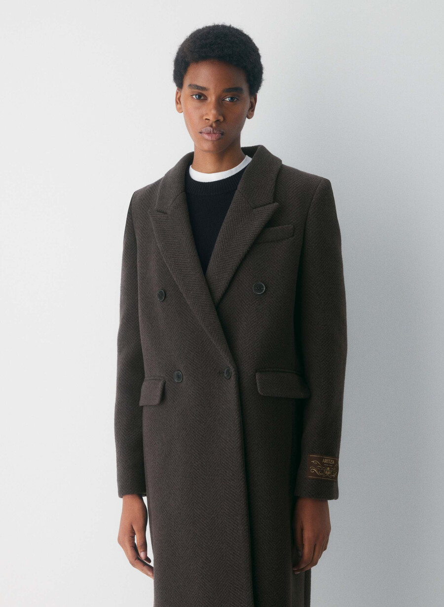 the constant coat - soft wool cashmere herringbone r m brblk