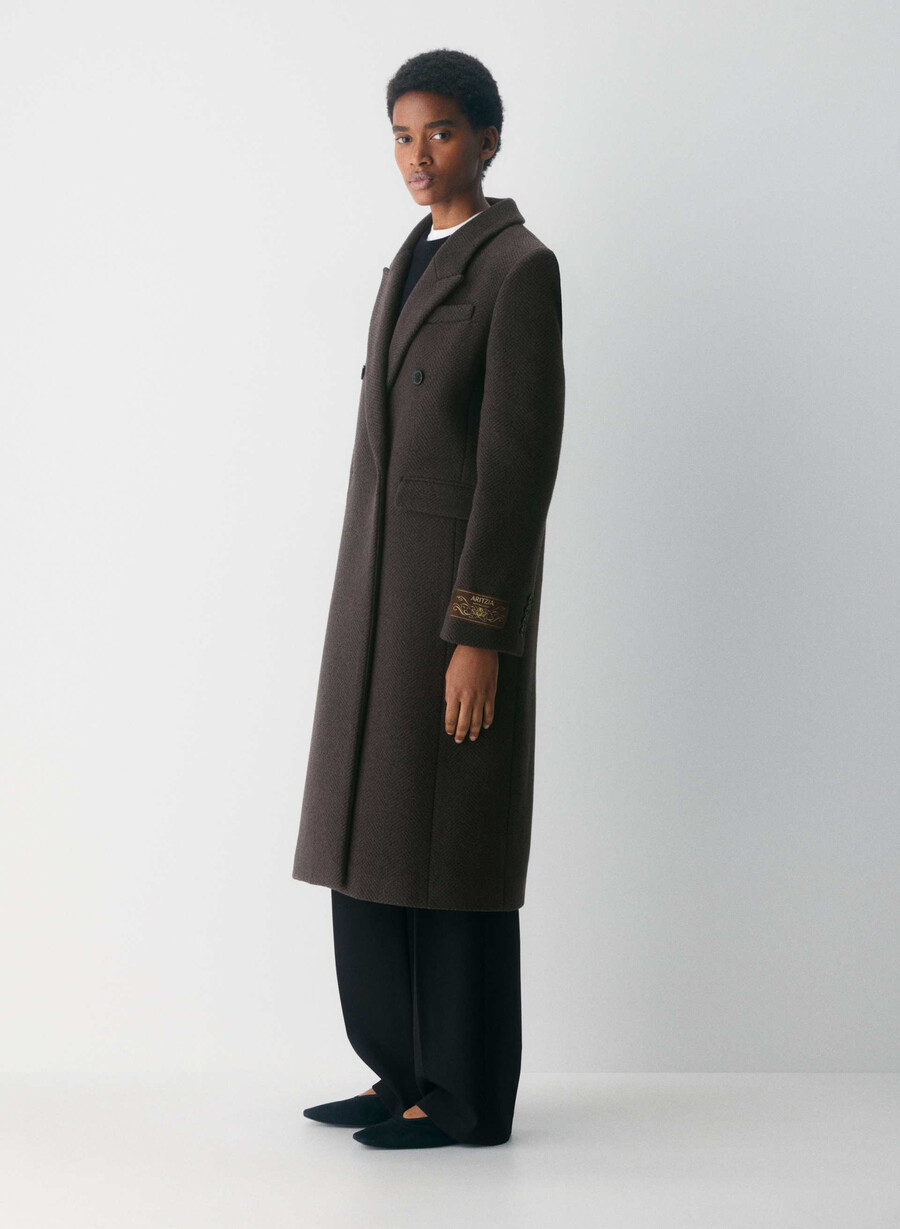 the constant coat - soft wool cashmere herringbone r m brblk