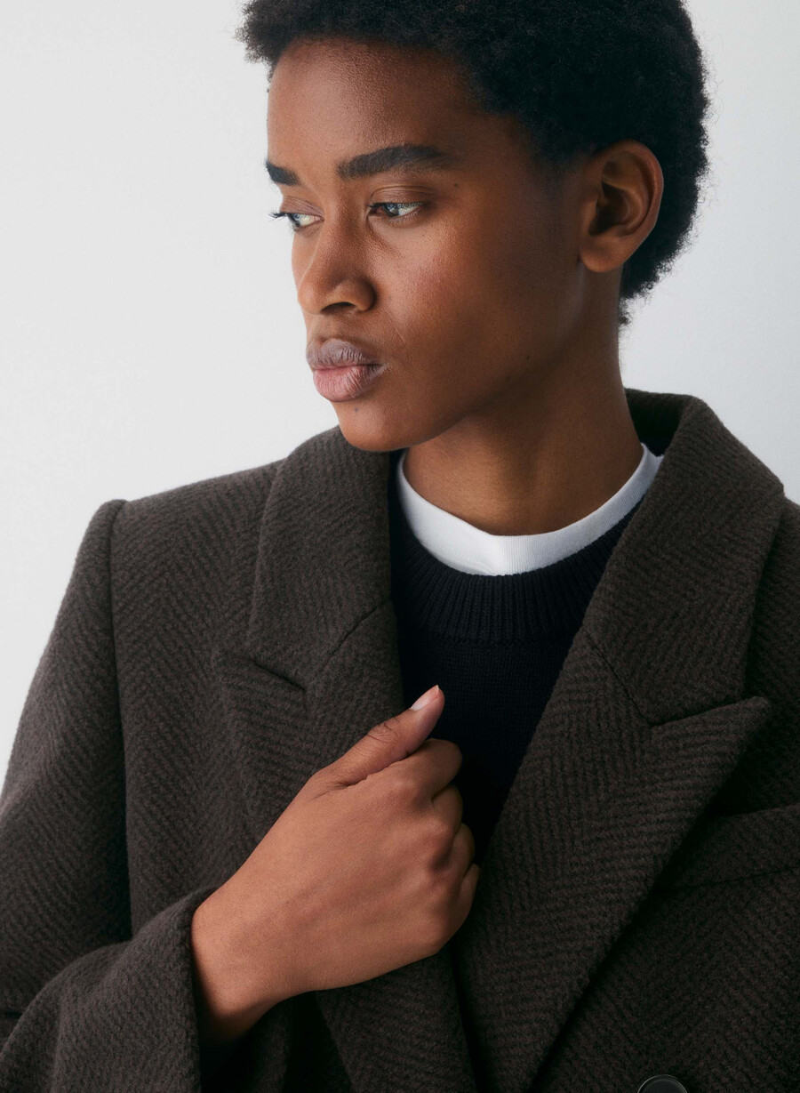 the constant coat - soft wool cashmere herringbone r m brblk
