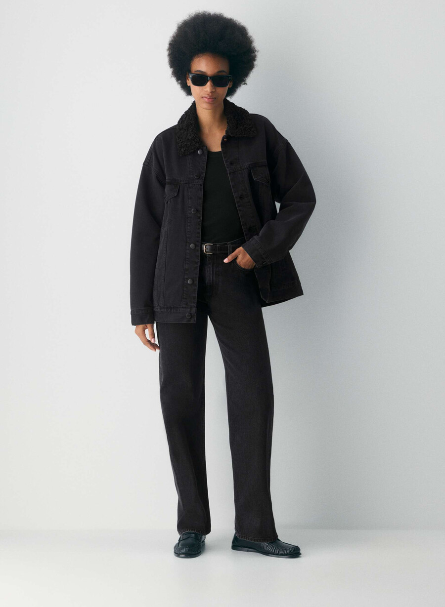 denim forum the 90s vintage sherpa denim jacket black eyeliner