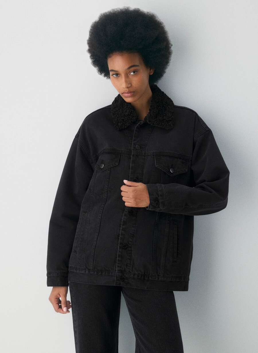 denim forum the 90s vintage sherpa denim jacket black eyeliner
