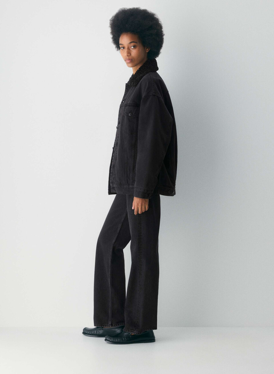 denim forum the 90s vintage sherpa denim jacket black eyeliner