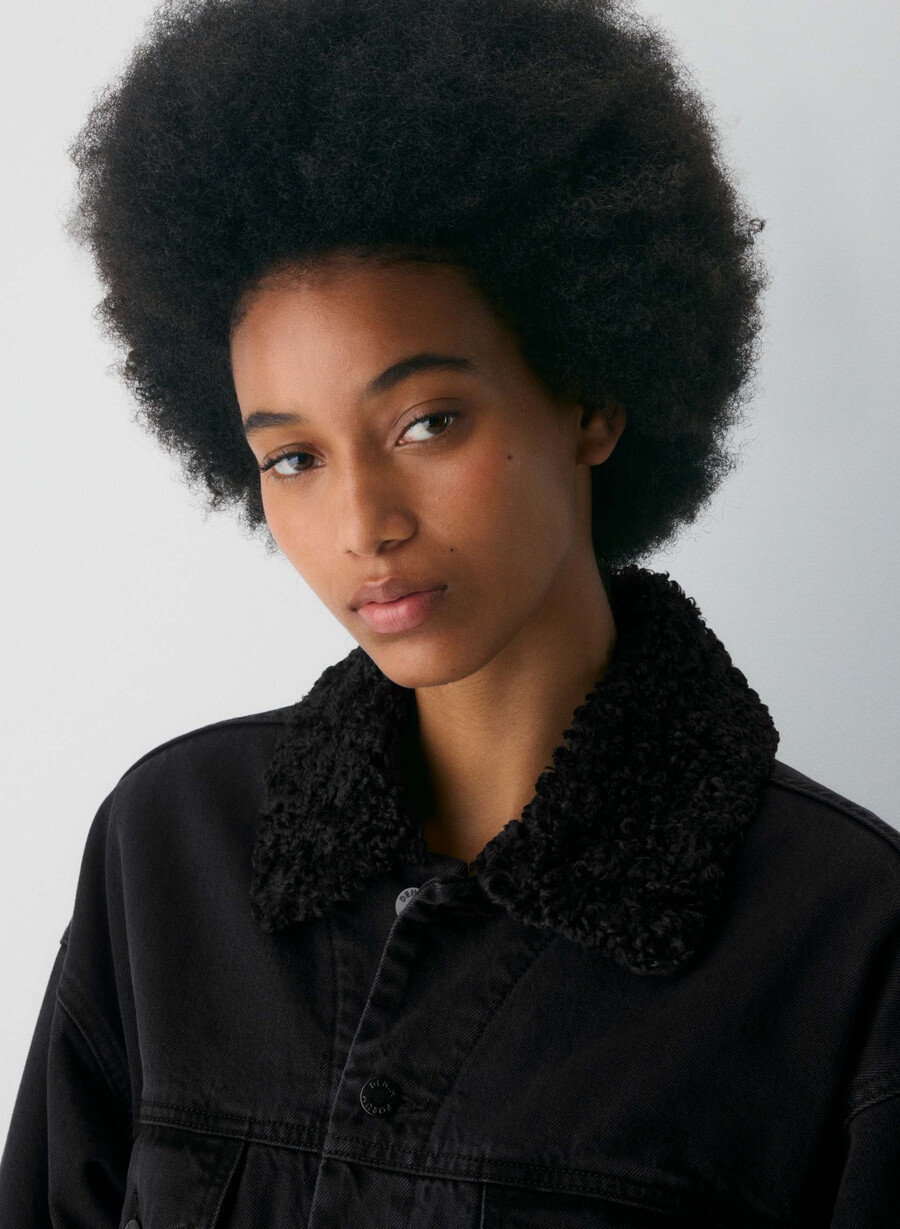 denim forum the 90s vintage sherpa denim jacket black eyeliner