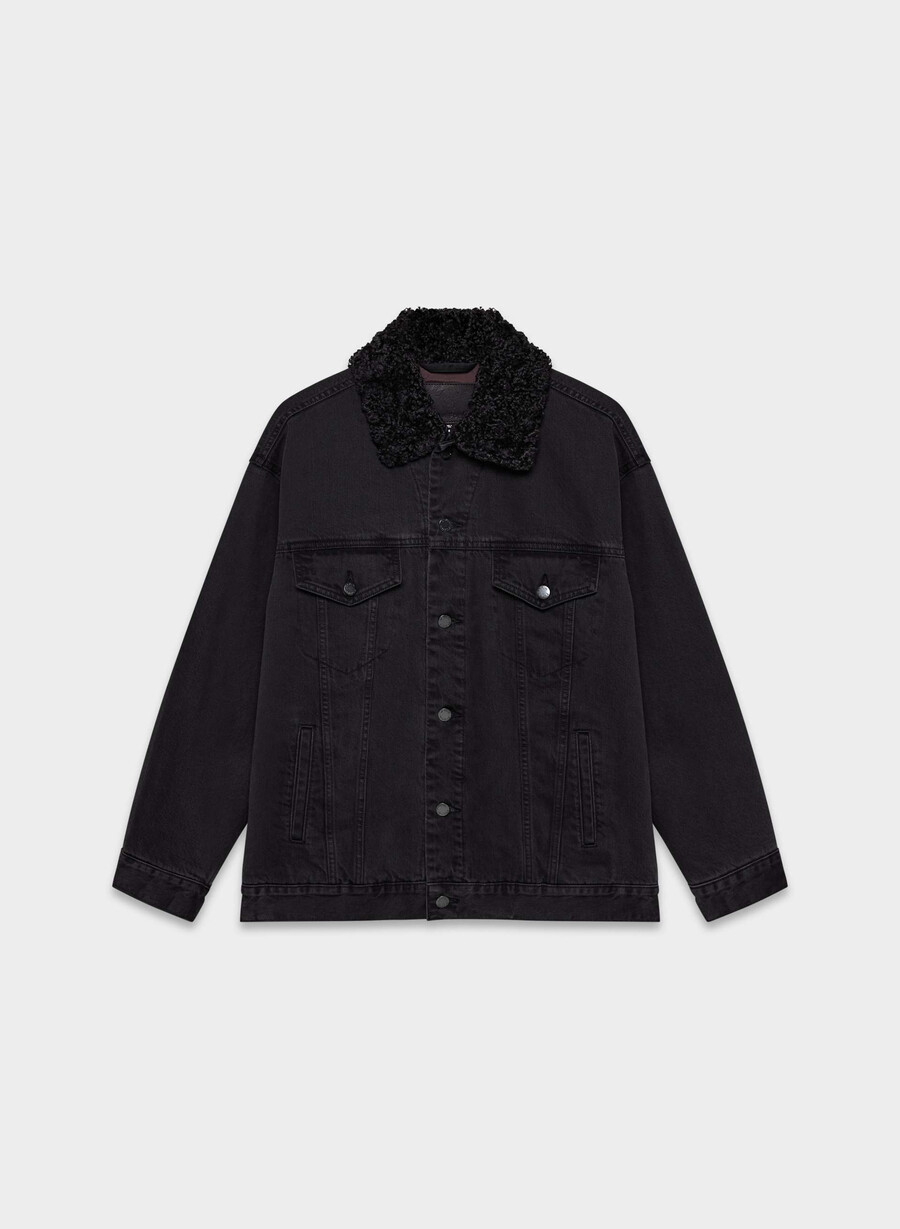 denim forum the 90s vintage sherpa denim jacket black eyeliner