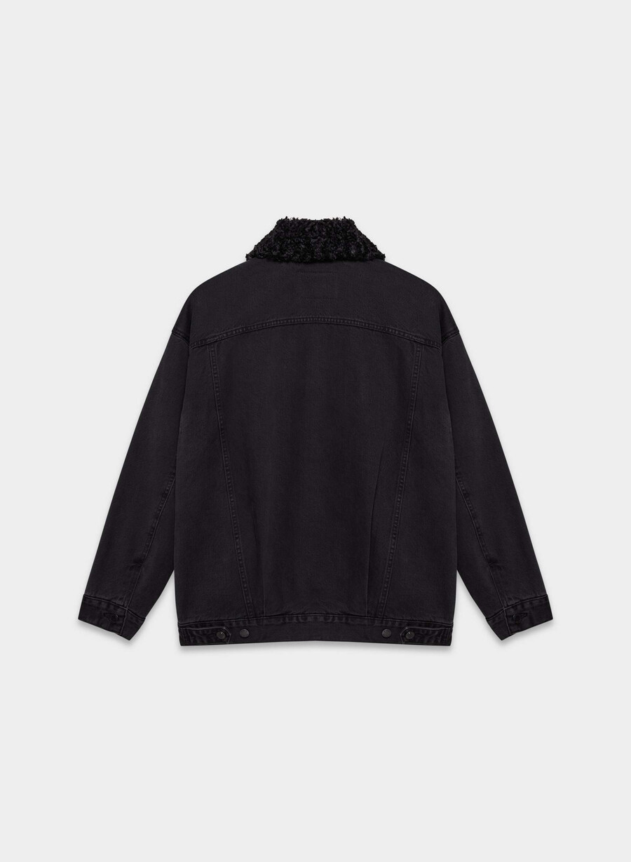 denim forum the 90s vintage sherpa denim jacket black eyeliner