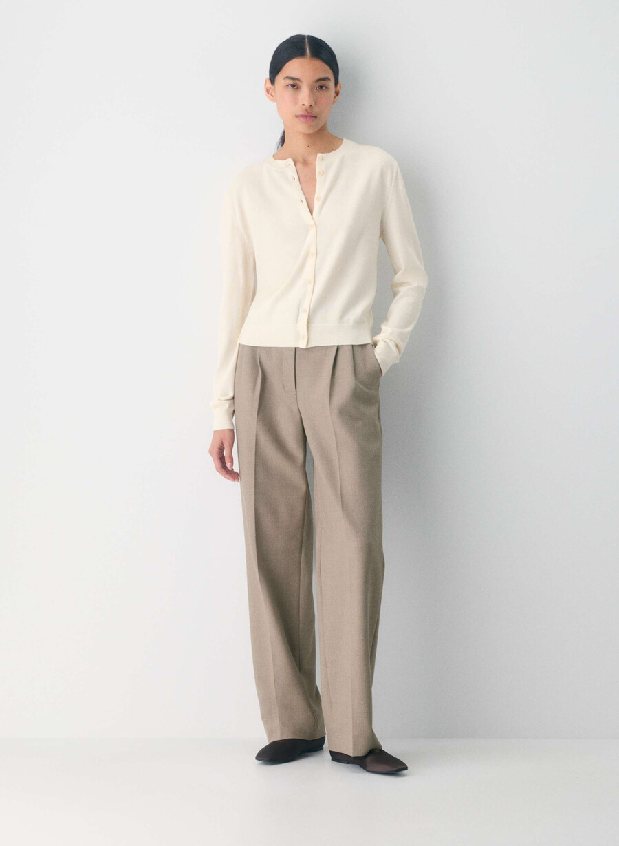 bare merino wool crew cardigan light birch