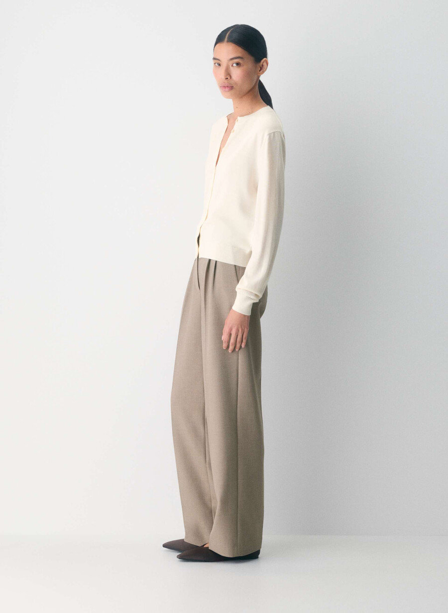 bare merino wool crew cardigan light birch
