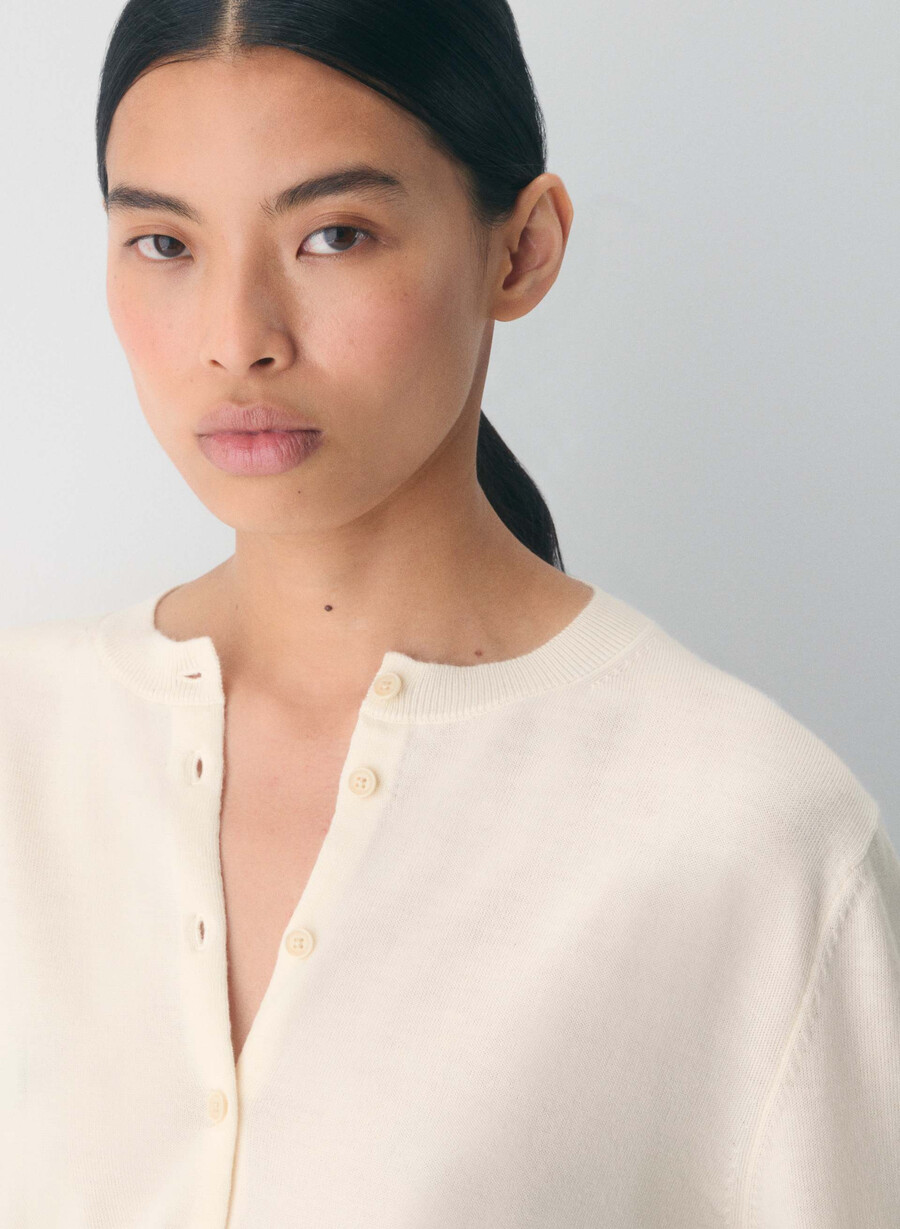 bare merino wool crew cardigan light birch