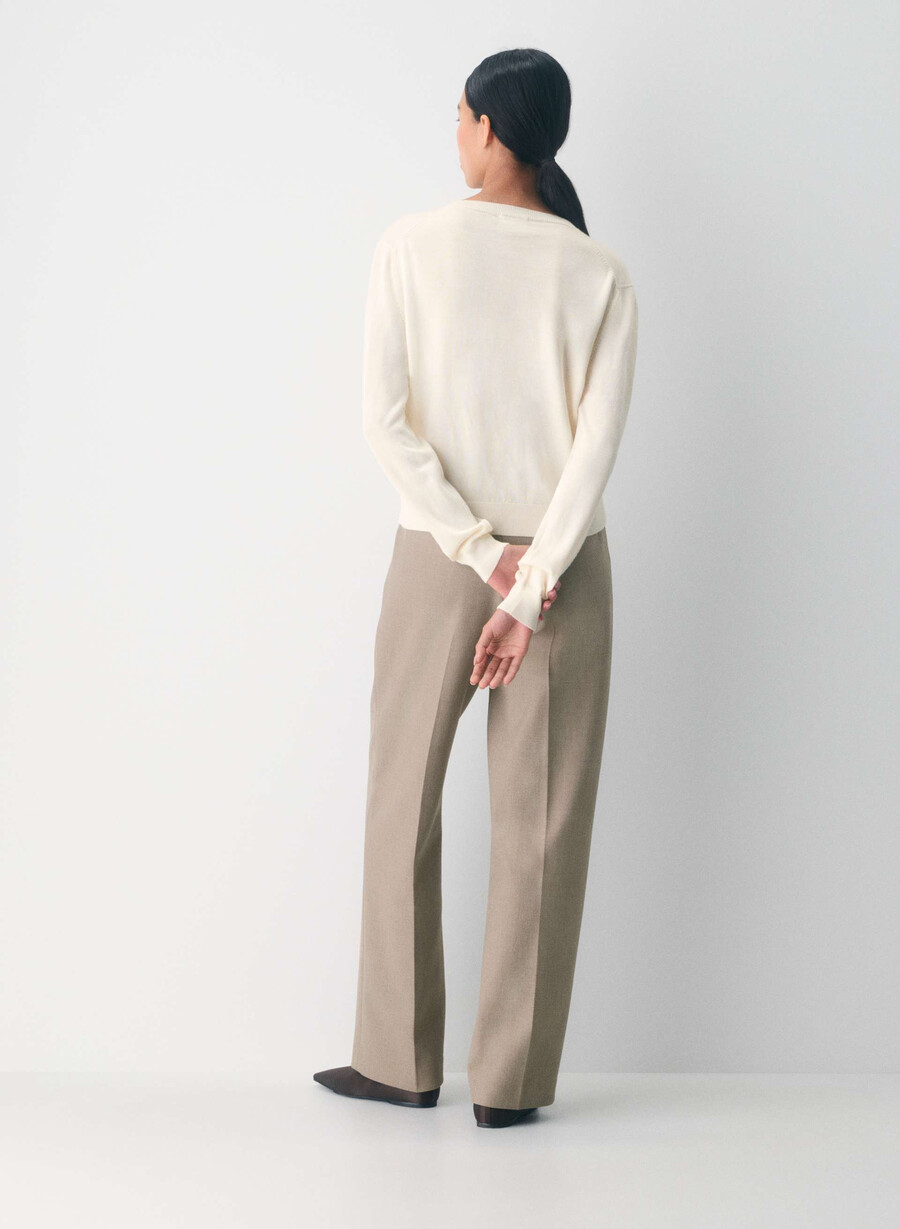 bare merino wool crew cardigan light birch