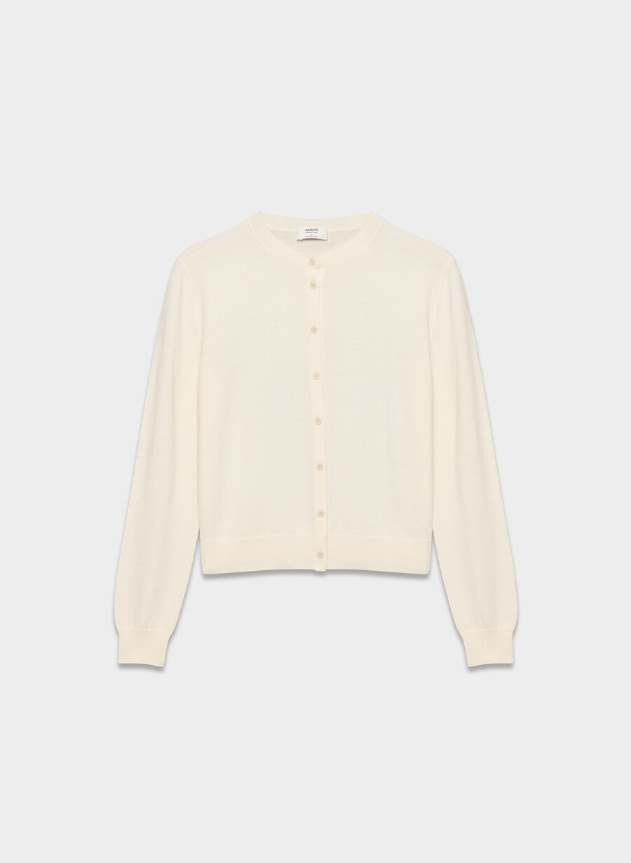 bare merino wool crew cardigan light birch