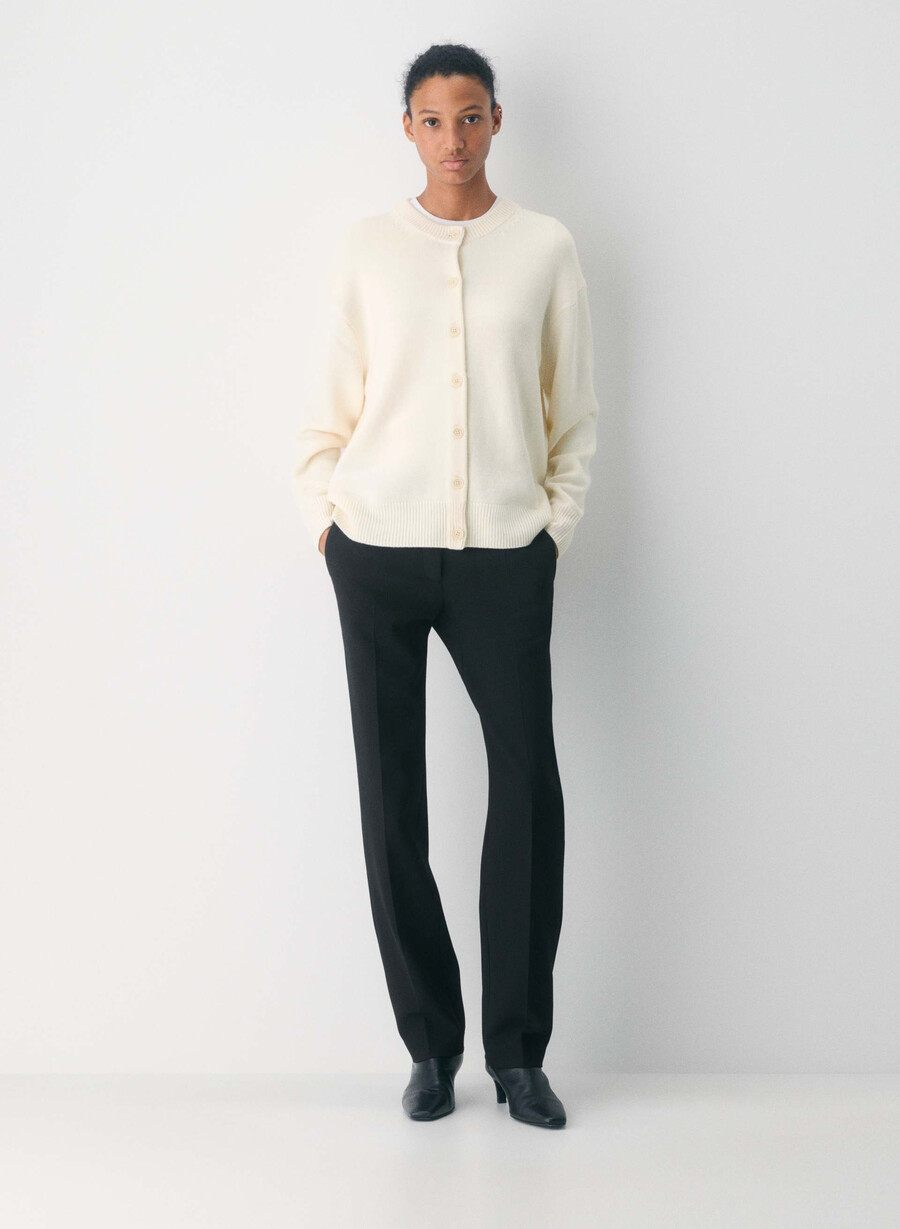 essential merino wool crew cardigan light birch