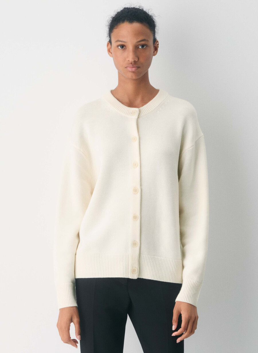 essential merino wool crew cardigan black