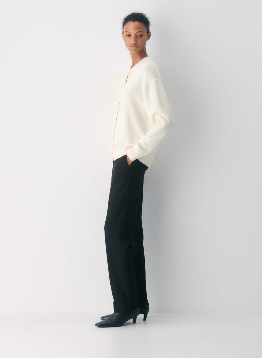 essential merino wool crew cardigan black