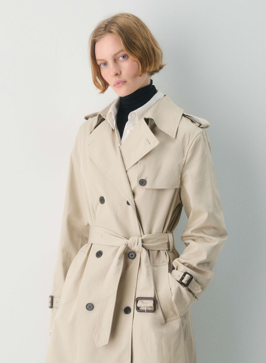 new the finch mid trench coat - city twill marcona beige