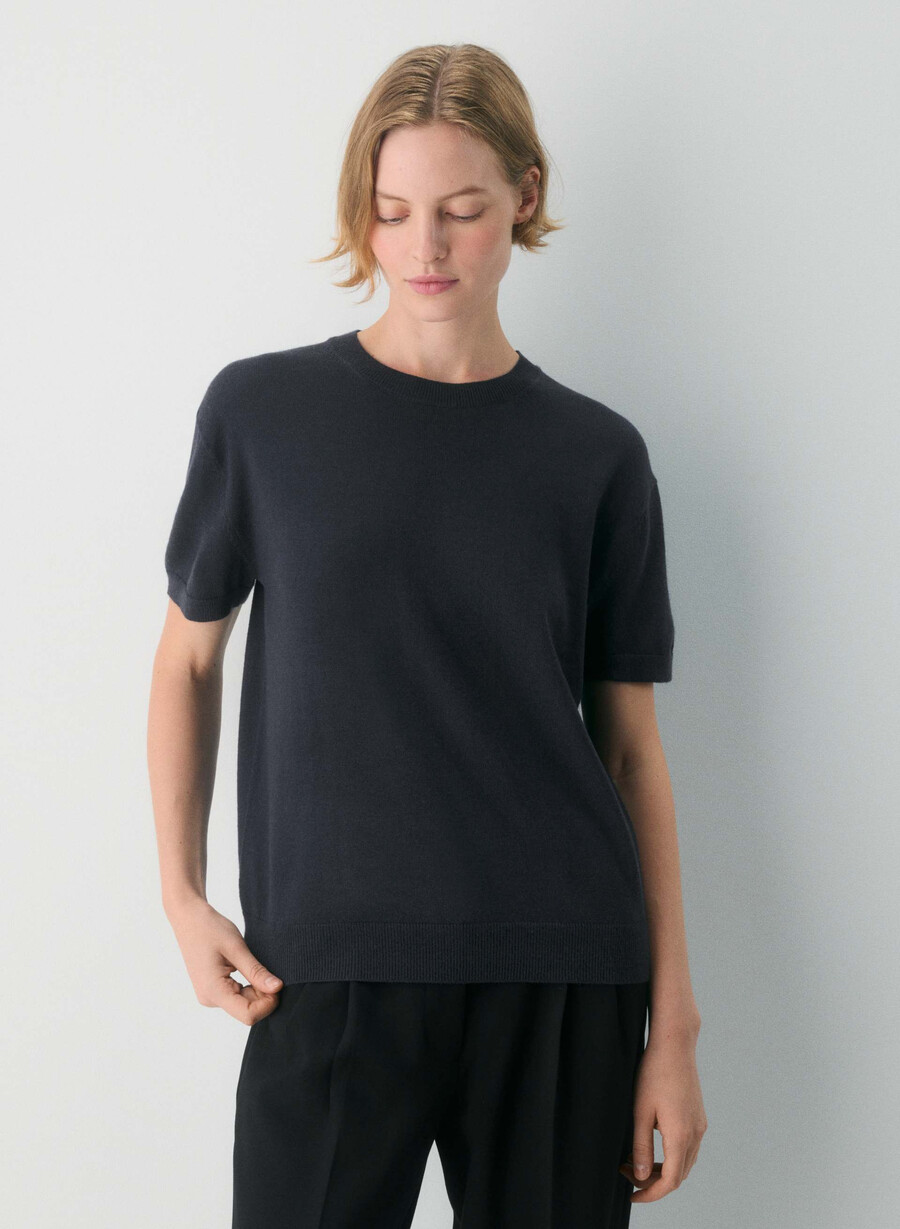 bare merino wool crew t-shirt dark night navy