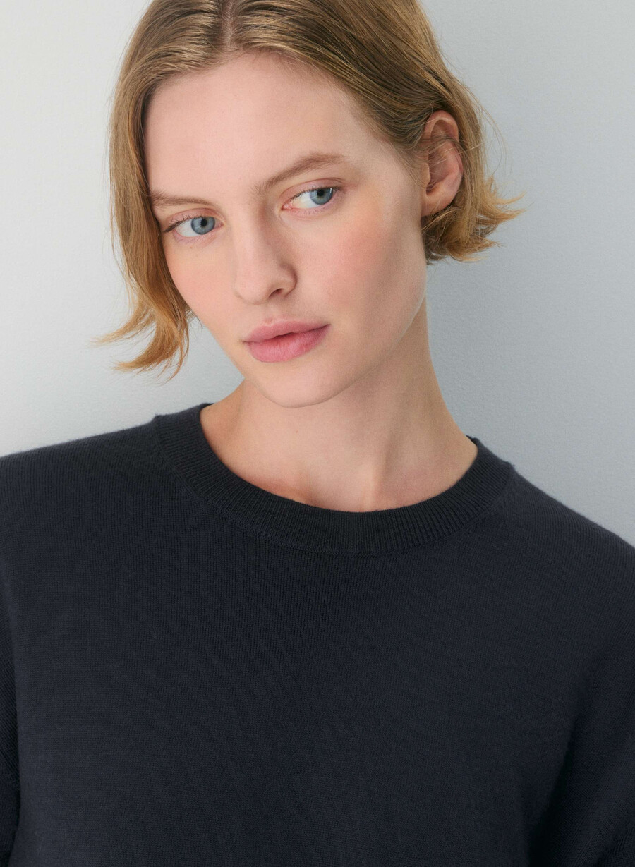 bare merino wool crew t-shirt dark night navy