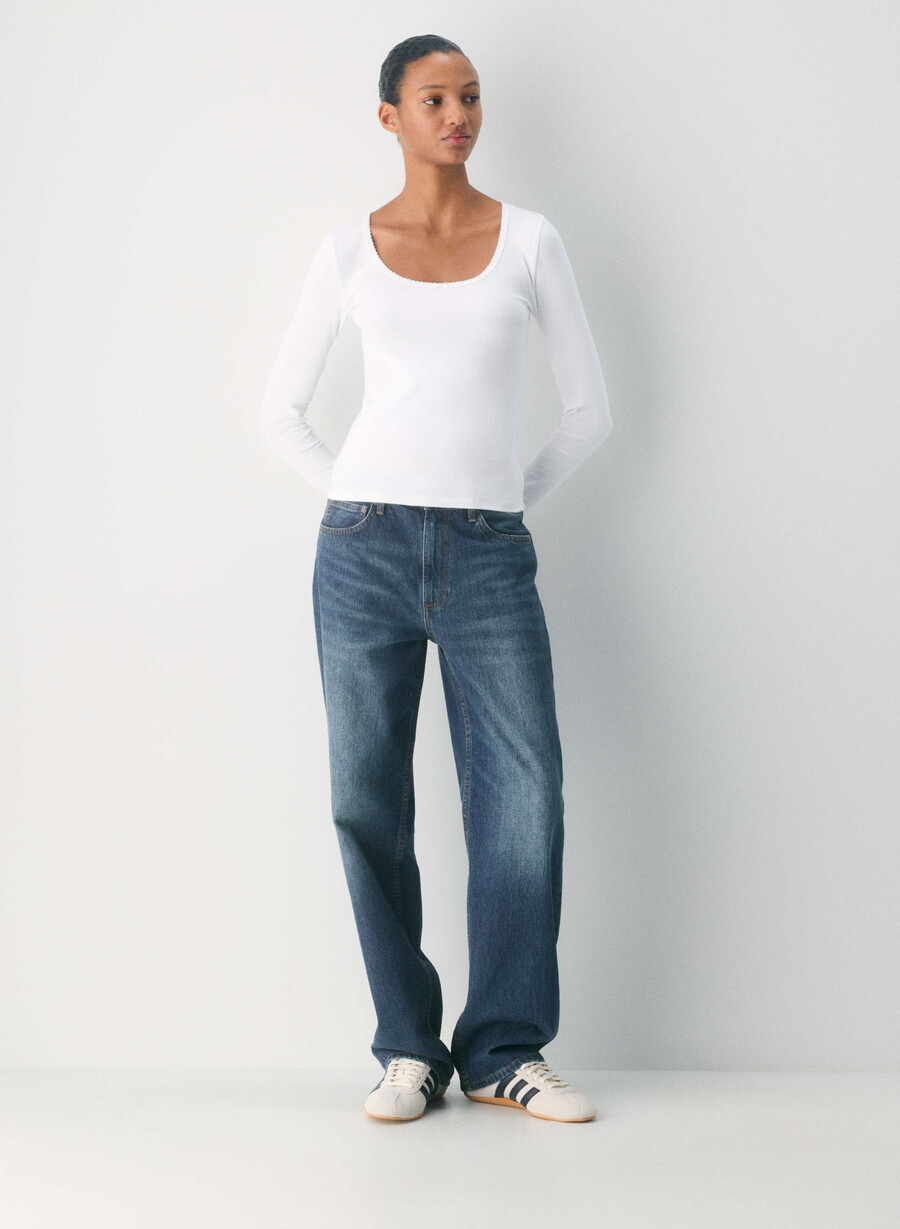 homestretch rib lace scoopneck longsleeve white
