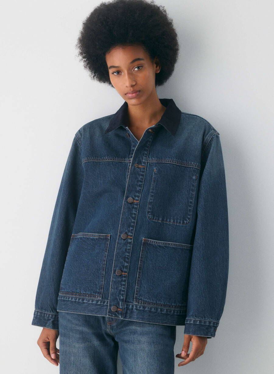 denim forum the workwear denim shirt jacket be about dark bleu