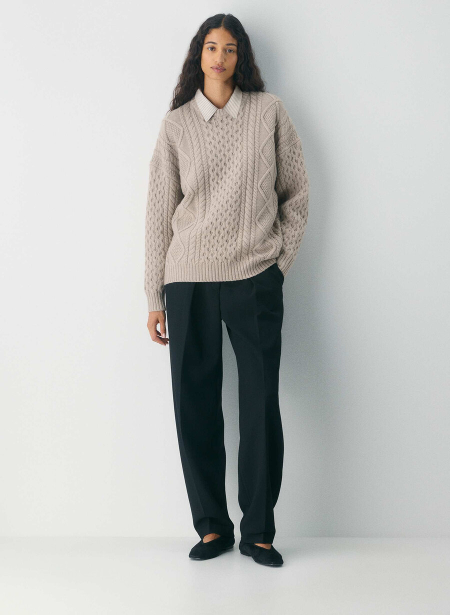 heritage knit merino wool crew sweater heather nomad taupe