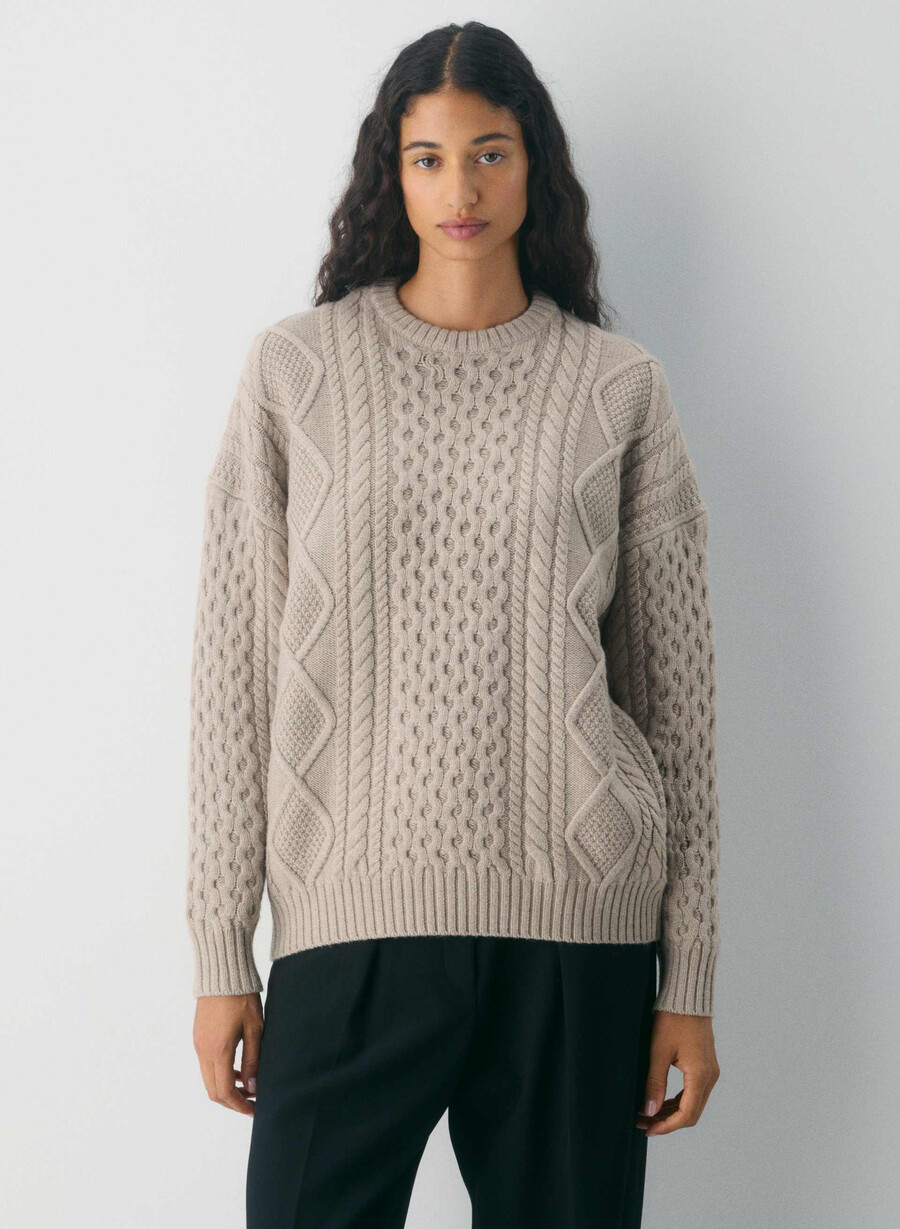 heritage knit merino wool crew sweater heather nomad taupe