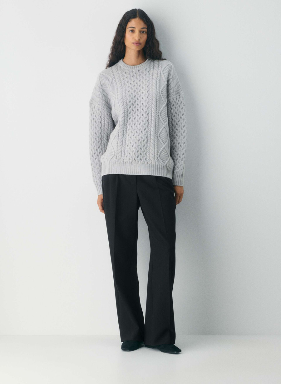 heritage knit merino wool crew sweater heather chrome