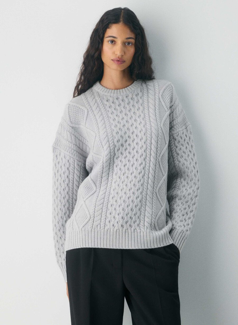 heritage knit merino wool crew sweater heather chrome