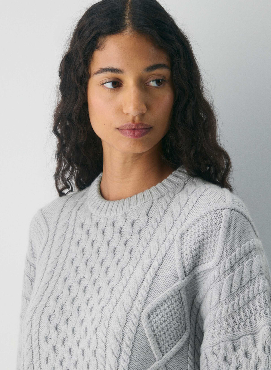 heritage knit merino wool crew sweater heather chrome
