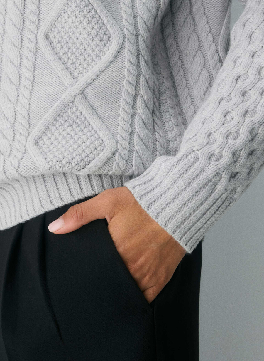 heritage knit merino wool crew sweater heather chrome