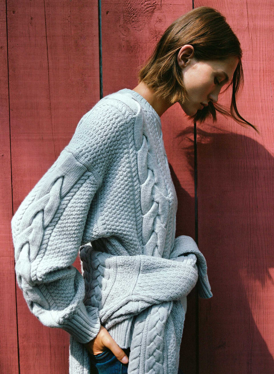 heritage knit merino wool crew sweater heather chrome