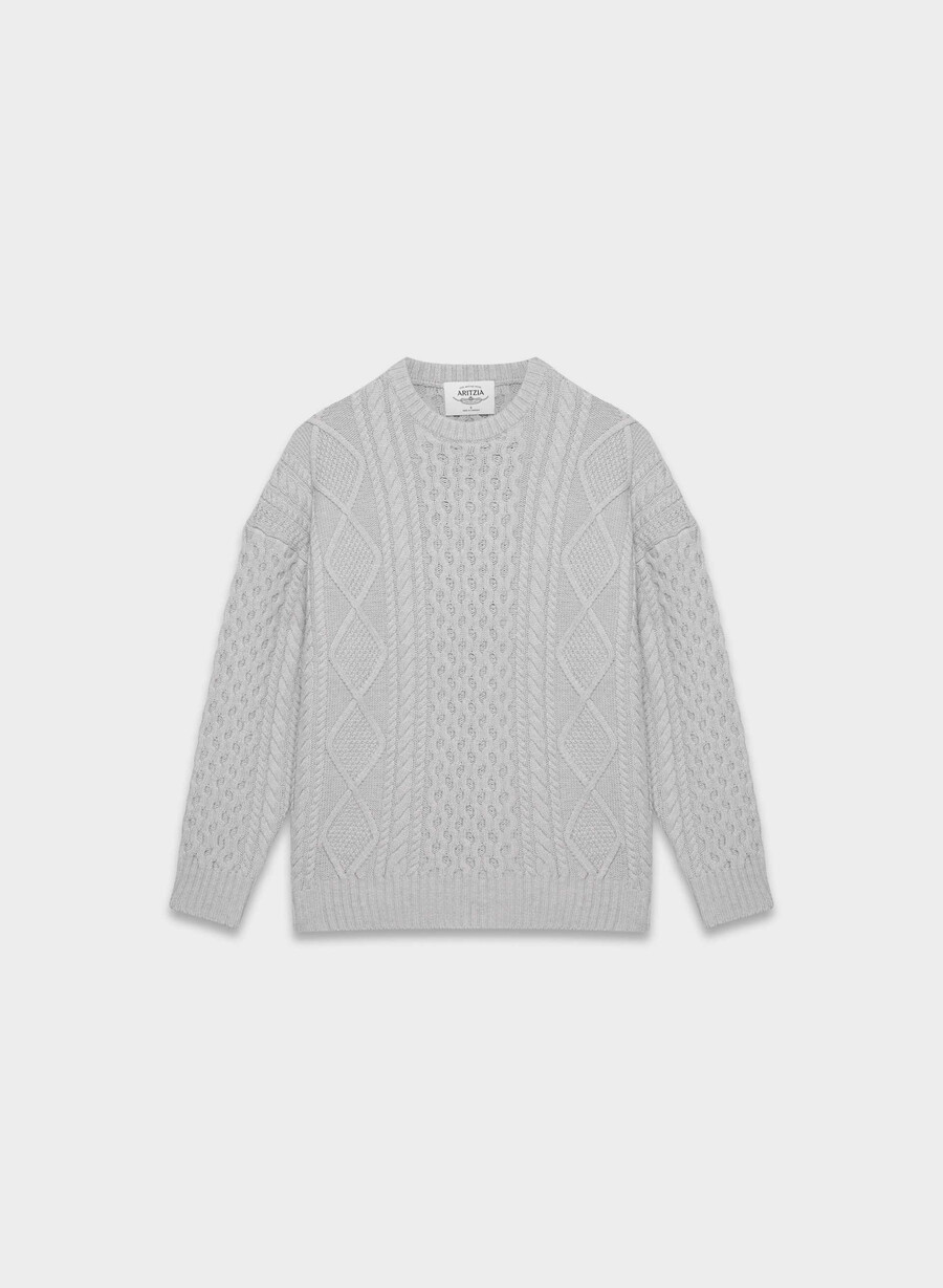 heritage knit merino wool crew sweater heather chrome