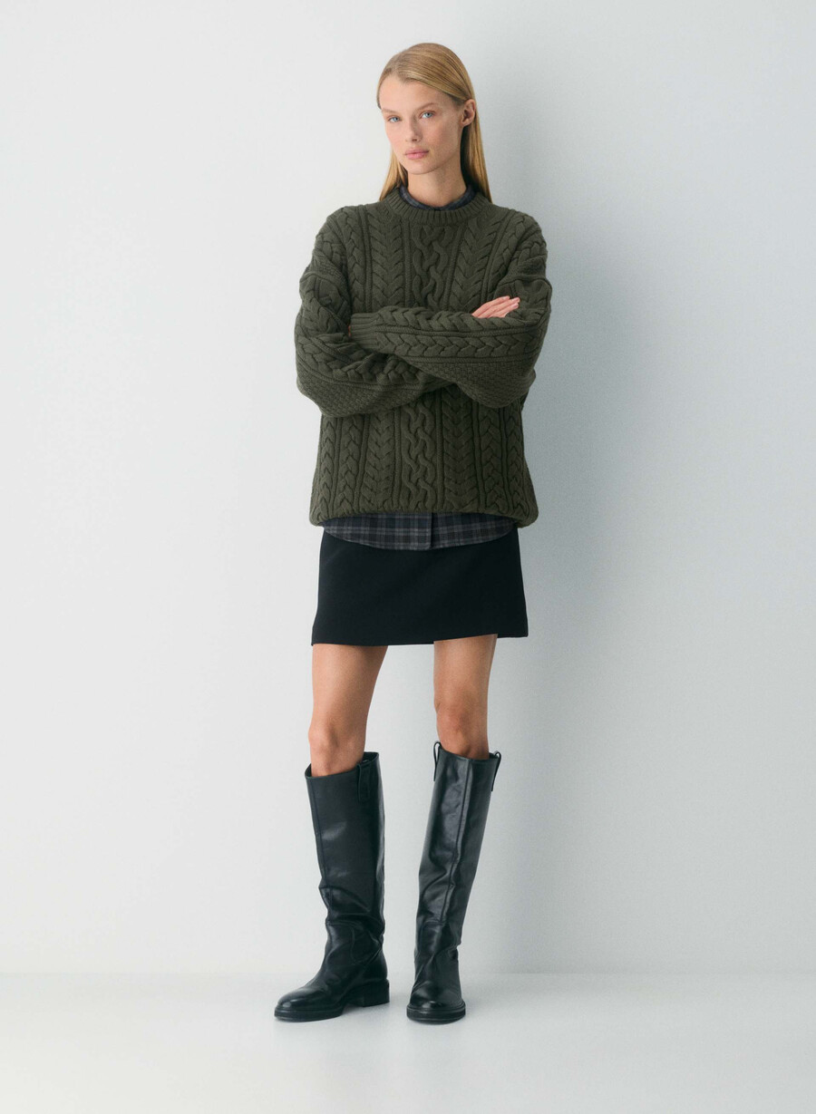 heritage knit merino wool crew sweater dark olive