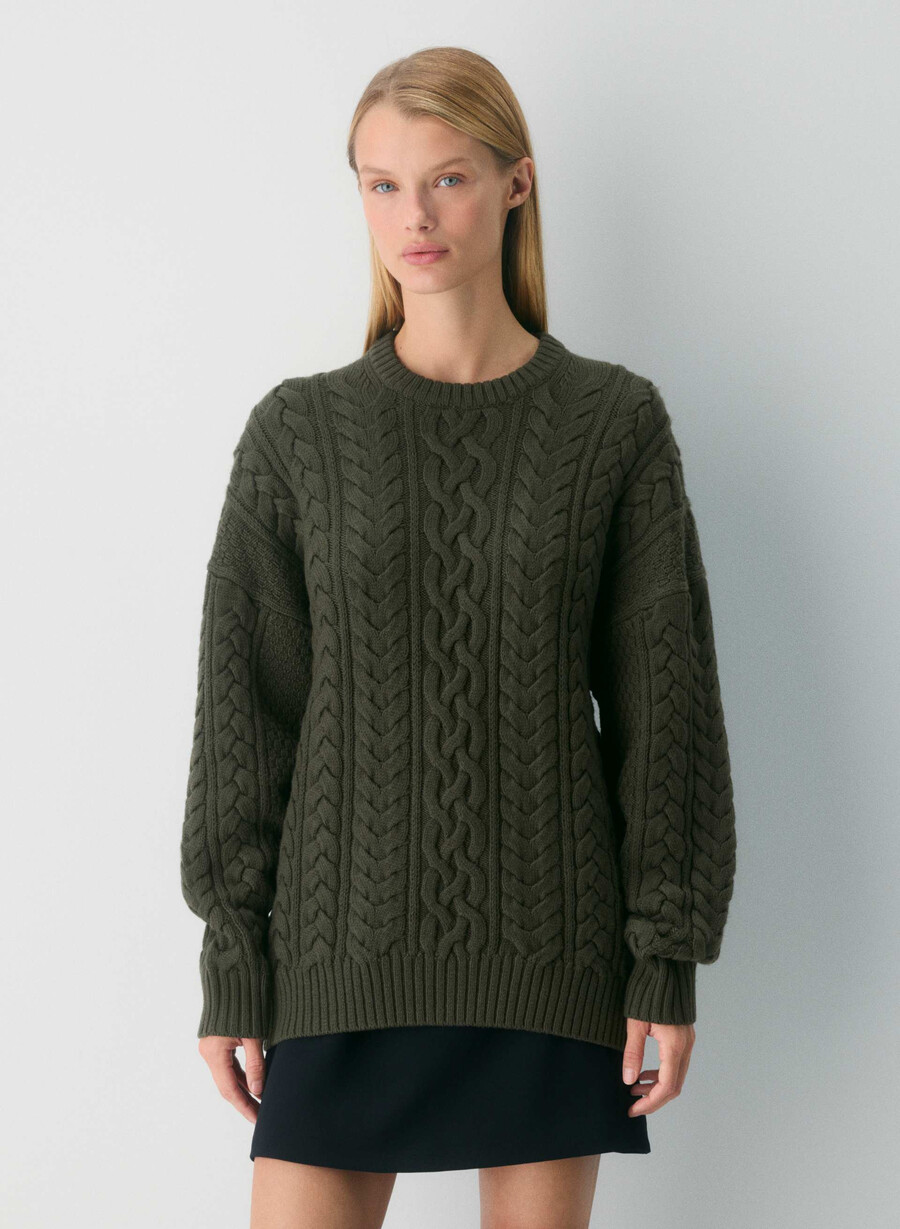 heritage knit merino wool crew sweater dark olive