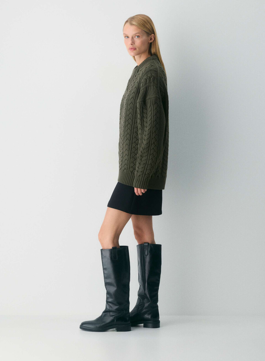 heritage knit merino wool crew sweater dark olive