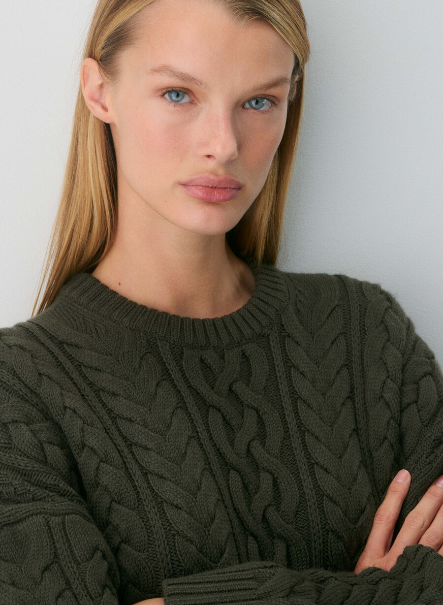 heritage knit merino wool crew sweater dark olive