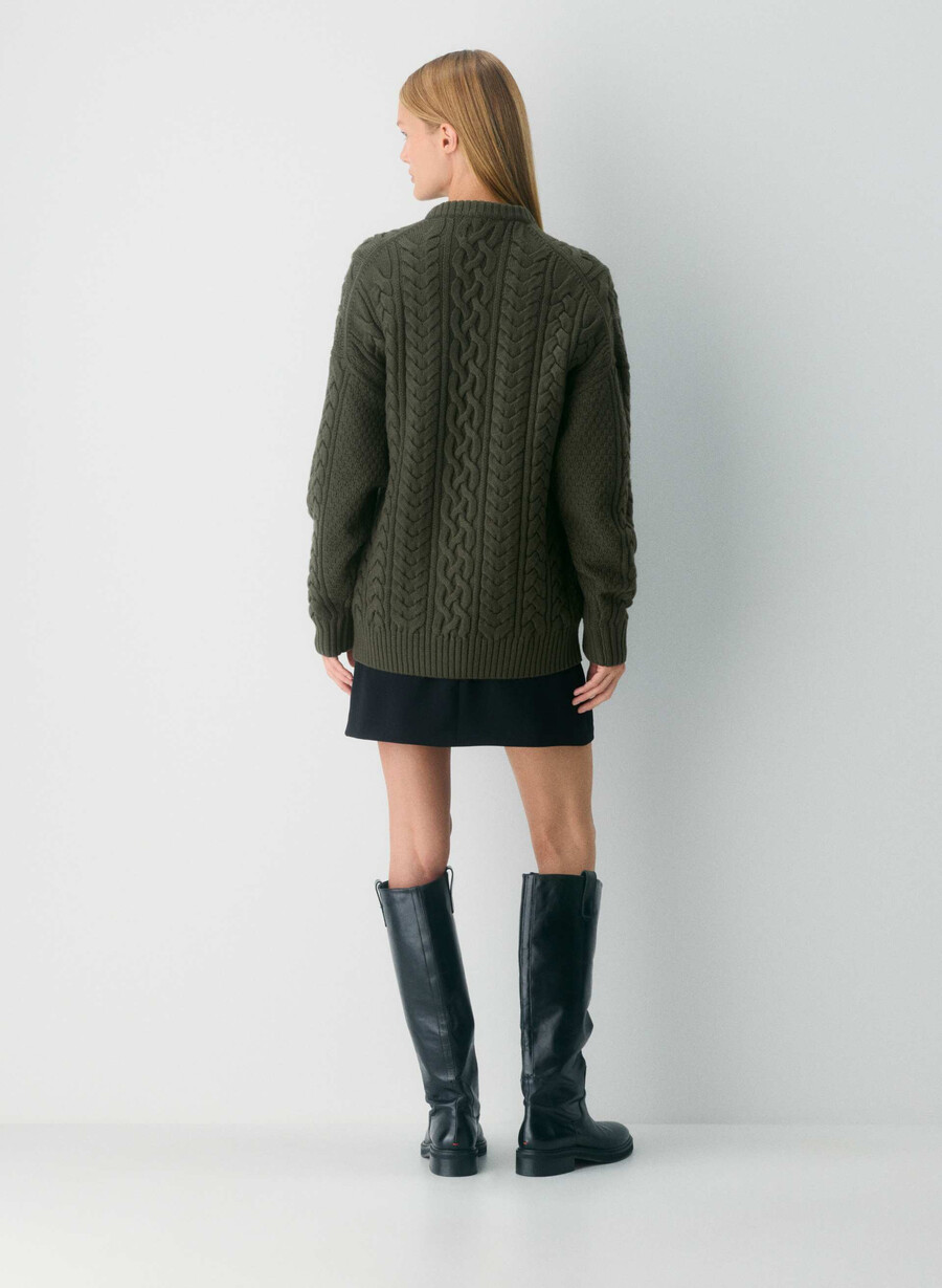 heritage knit merino wool crew sweater dark olive