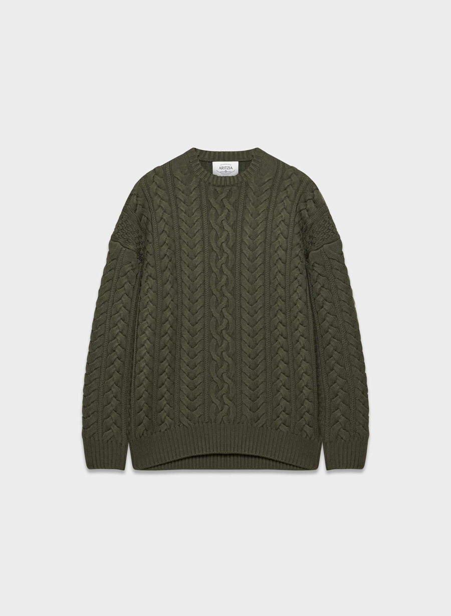 heritage knit merino wool crew sweater dark olive