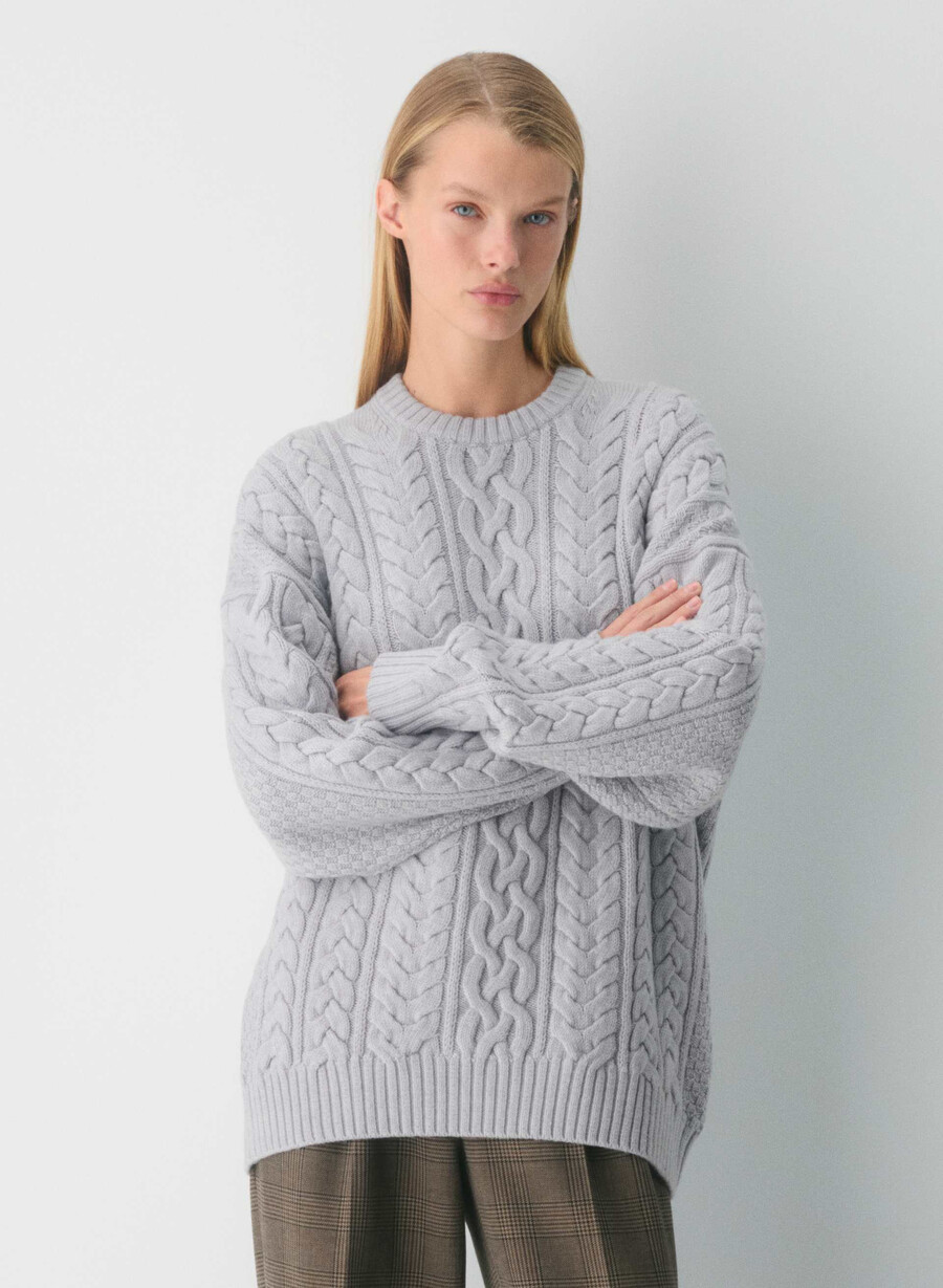 heritage knit merino wool crew sweater heather chrome