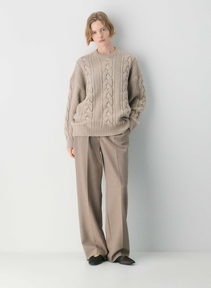 heritage knit merino wool crew sweater heather nomad taupe