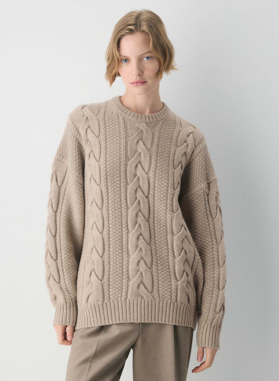 heritage knit merino wool crew sweater heather nomad taupe