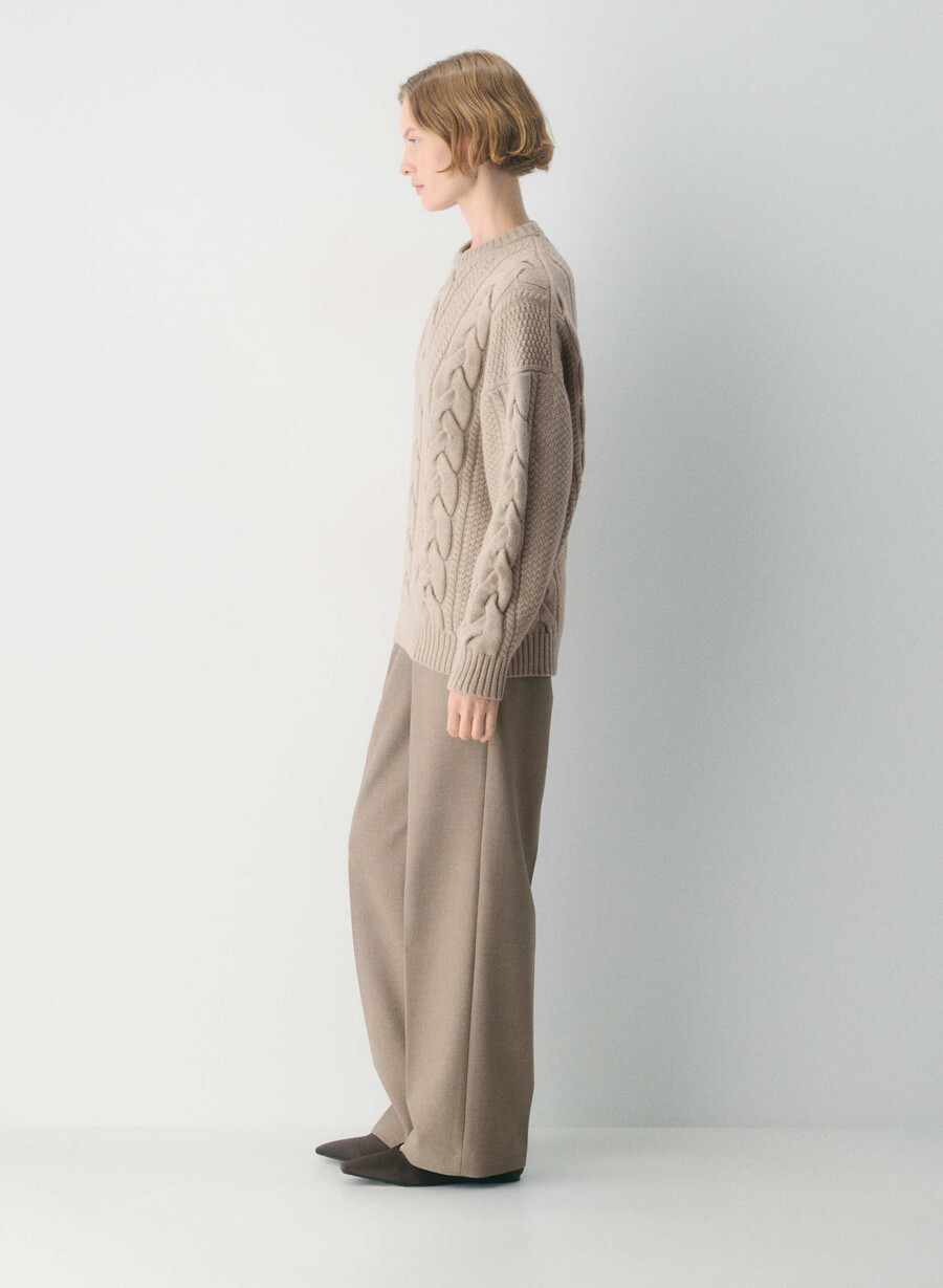 heritage knit merino wool crew sweater heather nomad taupe