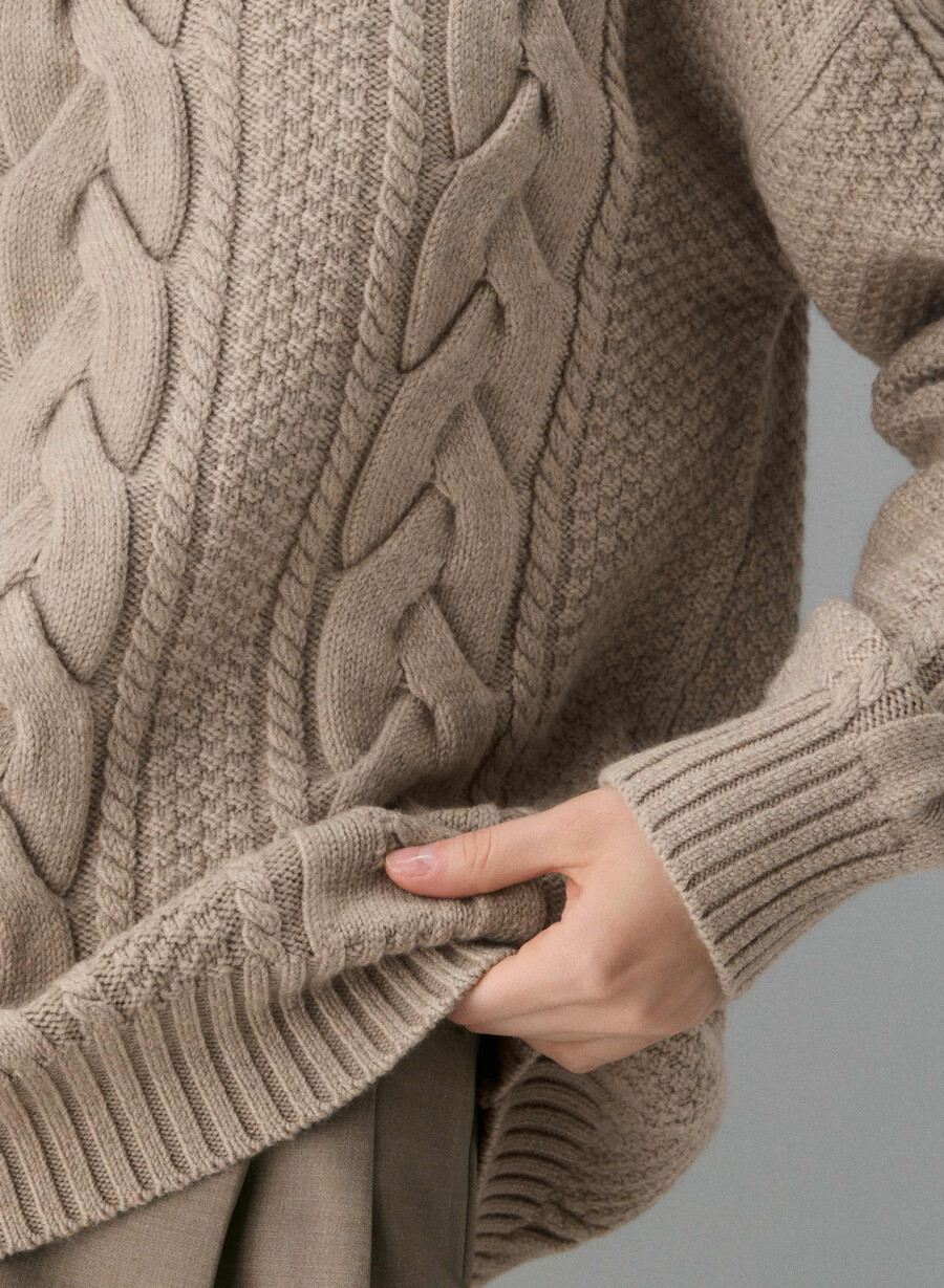 heritage knit merino wool crew sweater heather nomad taupe