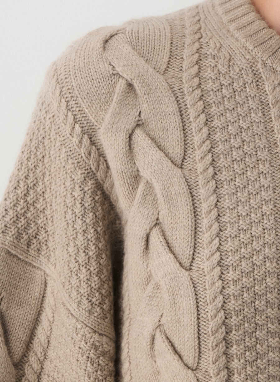 heritage knit merino wool crew sweater heather nomad taupe